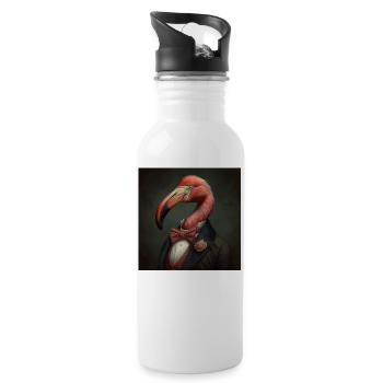 Flamingo in a Suit - Victorian 1800s Style - Water bottle with straw - white - Right