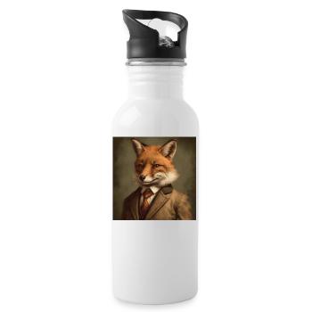 Fox in a Suit - Victorian 1800s Style - Water bottle with straw - white - Right
