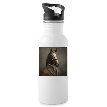 Horse in a Suit - Victorian 1800s Style - Water bottle with straw - white - Right