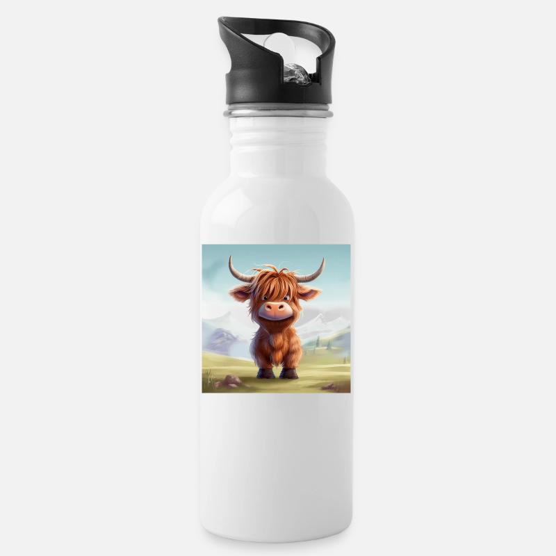 MIGNON HIGHLAND COW design - Gourde avec paille intégrée - blanc