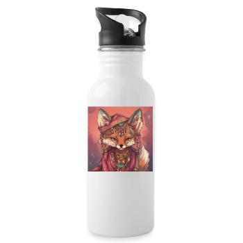 Fuchs Kunst - Trinkflasche mit integriertem Trinkhalm - Weiß - Rechts