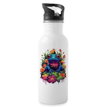 Frosch bunt farbig Tier Ampibie Lurch Teich - Trinkflasche mit integriertem Trinkhalm - Weiß - Rechts