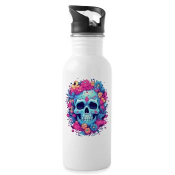 Schädel Tod Totenkopf Farbig Bunt - Trinkflasche mit integriertem Trinkhalm - Weiß - Rechts