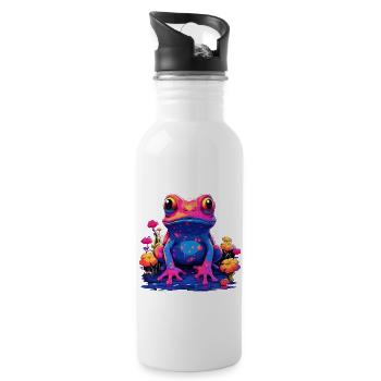 Frosch bunt farbig Tier Ampibie Lurch Teich - Trinkflasche mit integriertem Trinkhalm - Weiß - Rechts