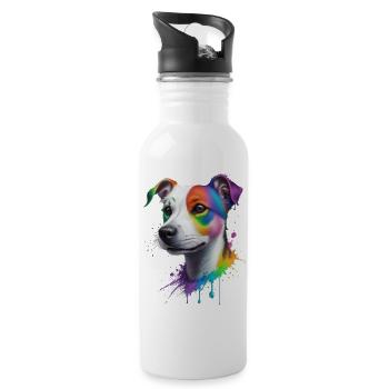 Jack Russel Terrier - Trinkflasche mit integriertem Trinkhalm - Weiß - Rechts