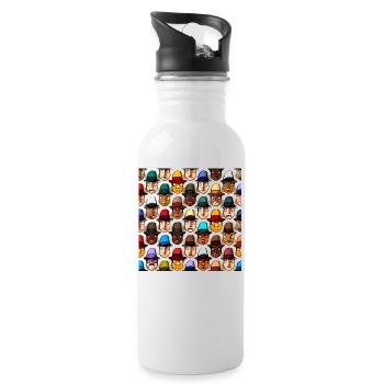 Face In Hat Pattern - Water bottle with straw - white - Right