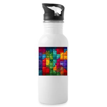 Buntes Regenbogen-Puzzle-Muster - Trinkflasche mit integriertem Trinkhalm - Weiß - Rechts