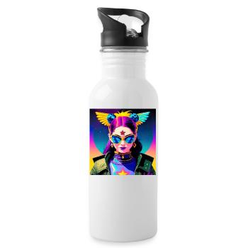 Beautiful festival, gamer girl, Boho, summer days - Water bottle with straw - white - Right
