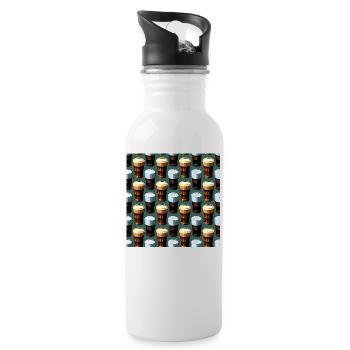 Beer Tankards Pattern - Water bottle with straw - white - Right