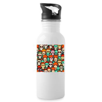 Colorful Skulls Patern - Water bottle with straw - white - Right