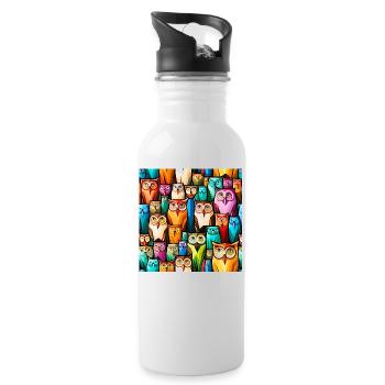 Cute Owls Pattern - Water bottle with straw - white - Right
