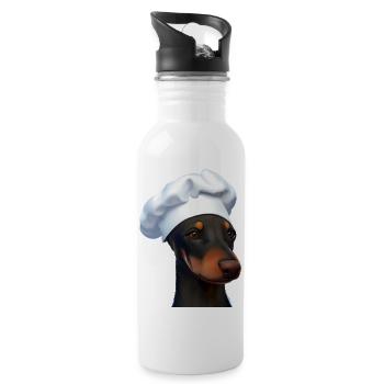 Doberman Restaurateur Doberman Puppy Dog Cooks - Water bottle with straw - white - Right