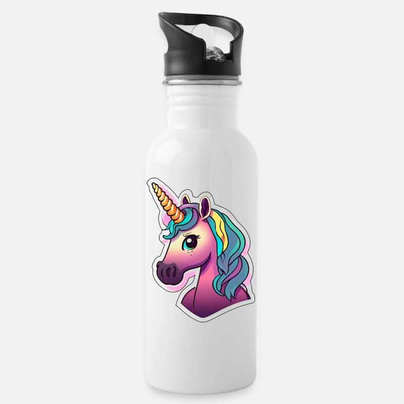 Regenbogen Einhorn für Mädchen Kinder Pferd - Trinkflasche mit integriertem Trinkhalm - Weiß