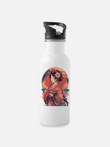 young japanese girl - Water bottle with straw - white