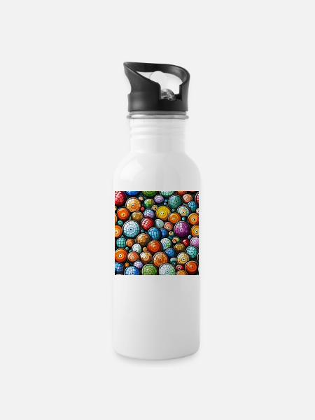 Murakami-Mosaik-Muster - Trinkflasche mit integriertem Trinkhalm - Weiß