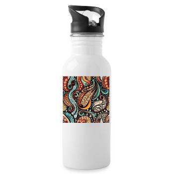 Zentangle Paisley Pattern - Water bottle with straw - white - Right