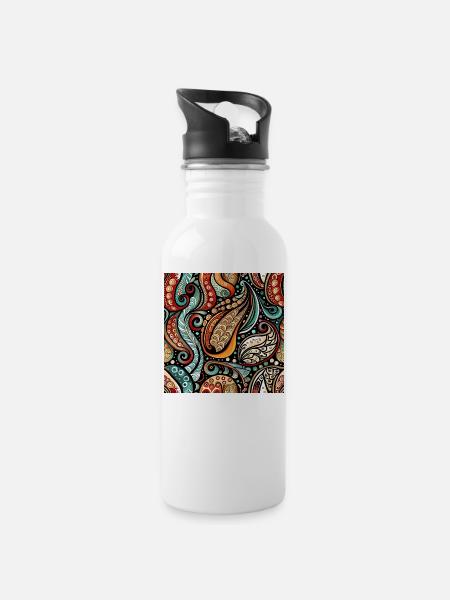 Zentangle-Paisley-Muster - Trinkflasche mit integriertem Trinkhalm - Weiß