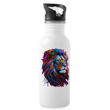 Löwe - Trinkflasche mit integriertem Trinkhalm - Weiß - Rechts