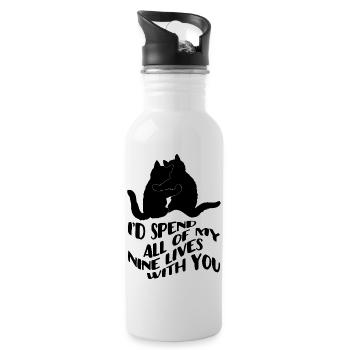 Cute Valentine kittens - Water bottle with straw - white - Right