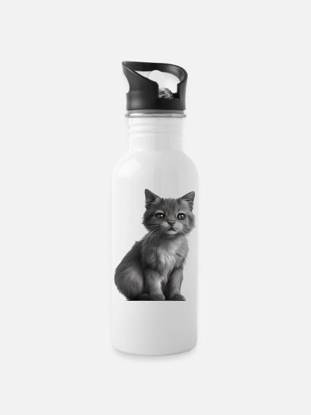British Shorthair Cat Cat Chaton Cats - Gourde avec paille intégrée - blanc