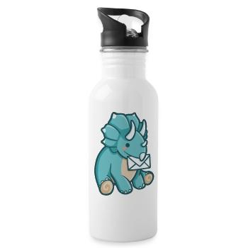 hugadino dino postman, cute dinosaur - Water bottle with straw - white - Right