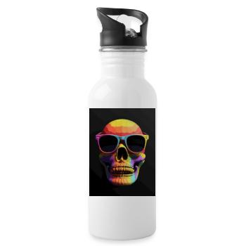 Colorful skull and crossbones with sunglasses - Water bottle with straw - white - Right