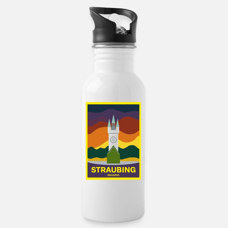 Straubing City Tower, Bavière, Allemagne - Gourde avec paille intégrée - blanc