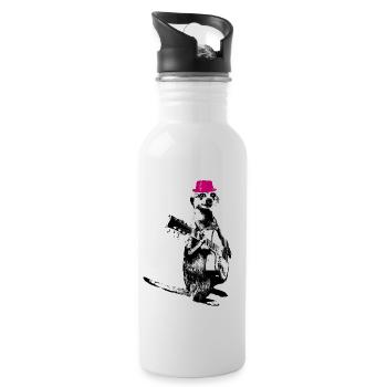 Suricate Guitariste Blanc BG Magenta Hat - Gourde avec paille intégrée - blanc - Droite