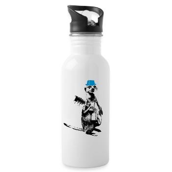 Suricate Guitariste White BG Cyan Hat - Gourde avec paille intégrée - blanc - Droite