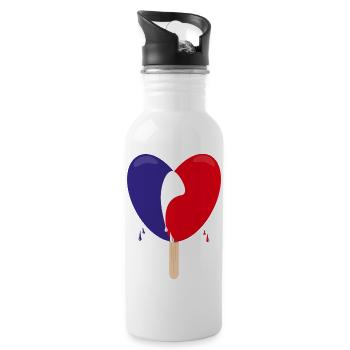 Flagge von Frankreich mit Herz. - Trinkflasche mit integriertem Trinkhalm - Weiß - Rechts