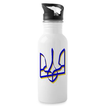 Ukraine Wappen Dreizack Gerfalke Trident Band V1 - Trinkflasche mit integriertem Trinkhalm - Weiß - Rechts