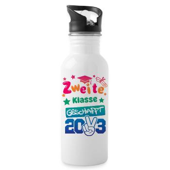 2. Klasse geschafft 2023 - Trinkflasche mit integriertem Trinkhalm - Weiß - Rechts