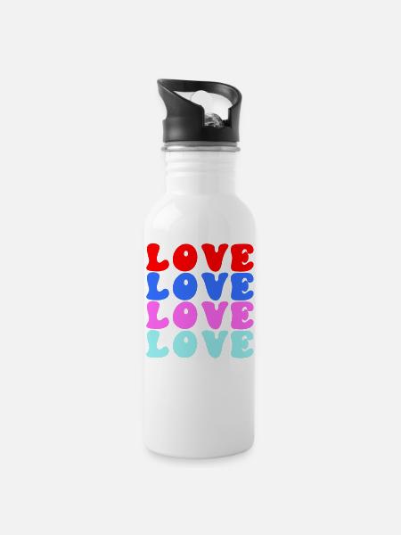 Love colorful - Trinkflasche mit integriertem Trinkhalm - Weiß