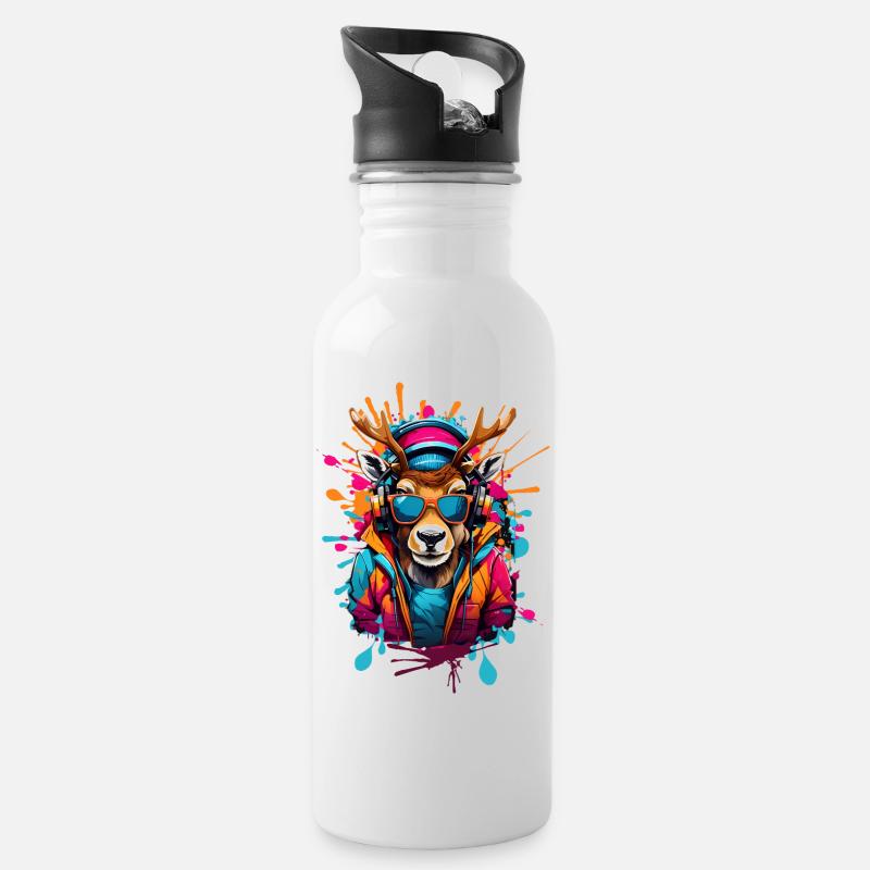 Coole Rentier - Trinkflasche mit integriertem Trinkhalm - Weiß