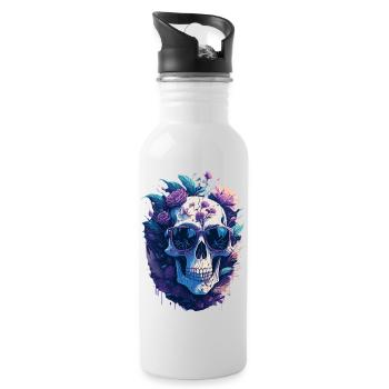Pastel-colored floral skull with sunglasses - Water bottle with straw - white - Right