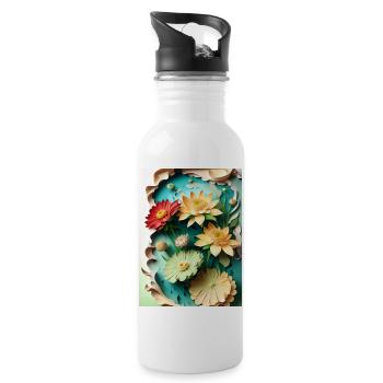 Floral 5 - Gourde avec paille intégrée - blanc - Droite