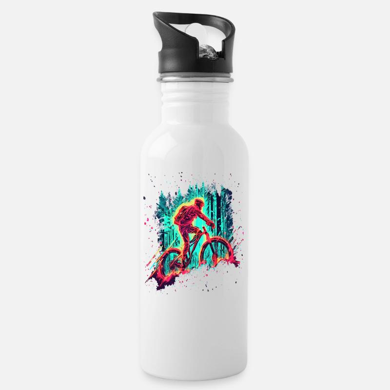 Mystischer Mountainbiker Downhill MTB - Trinkflasche mit integriertem Trinkhalm - Weiß