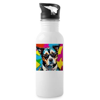 Hipster Hund - Trinkflasche mit integriertem Trinkhalm - Weiß - Rechts