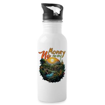 No Money No Cry - Trinkflasche mit integriertem Trinkhalm - Weiß - Rechts