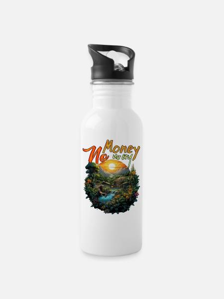 No Money No Cry - Water bottle with straw - white