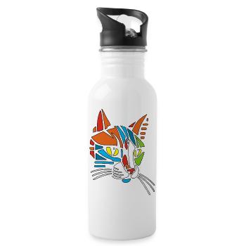 Tribal cat - Water bottle with straw - white - Right