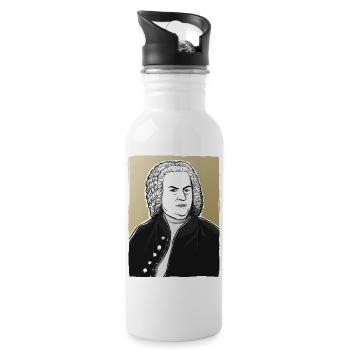 Johann Sebastian Bach in schwarz weiß und gold - Trinkflasche mit integriertem Trinkhalm - Weiß - Rechts