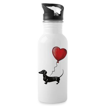 Herzballon Dackel Illustration - Trinkflasche mit integriertem Trinkhalm - Weiß - Rechts