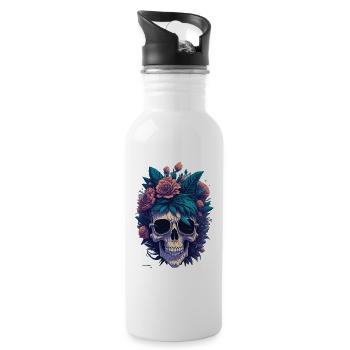 Floral Skull Splashdown: Toter Schädel - Trinkflasche mit integriertem Trinkhalm - Weiß - Rechts