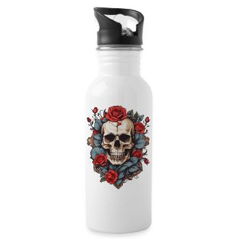 Crâne avec des roses - Gourde avec paille intégrée - blanc - Droite