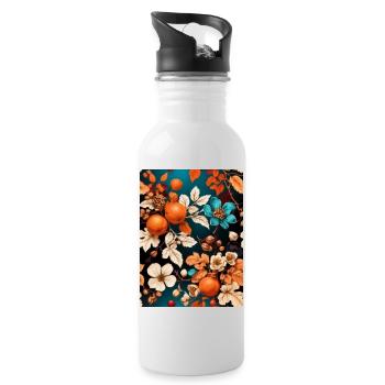 Herbst Blumen mit Mandarinen und Nüsse - Trinkflasche mit integriertem Trinkhalm - Weiß - Rechts