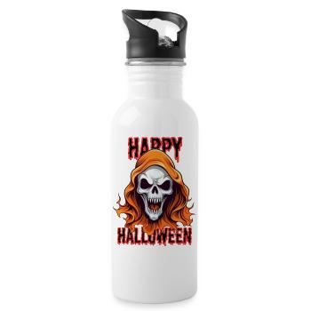 Squelette avec motif d’Halloween en orange - Gourde avec paille intégrée - blanc - Droite