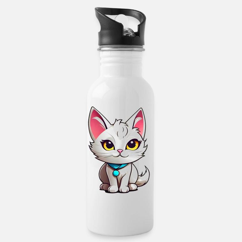 Chat blanc mignon - Gourde avec paille intégrée - blanc