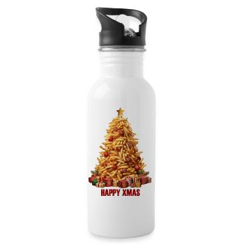 Pommes Frites Weihnachten - Trinkflasche mit integriertem Trinkhalm - Weiß - Rechts