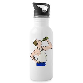 Bierbauch - Trinkflasche mit integriertem Trinkhalm - Weiß - Rechts